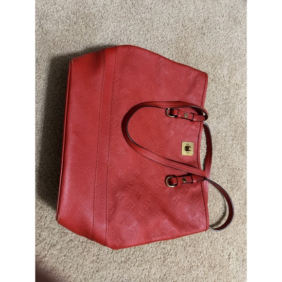 Louis Vuitton Red Leather Tote Bag Gold Hardware Lock Closure - Picture 2 of 6